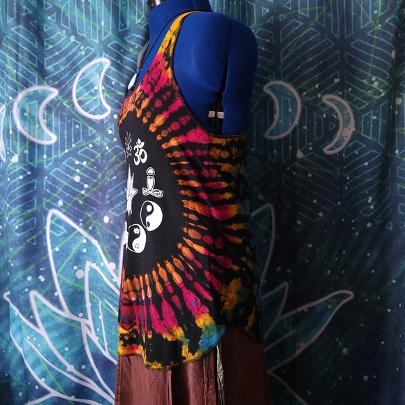 🌈🔮 Kathmandu Imports Sacred Symbols Tie Dye Racerback Tank — Size S/M - Picture 4 of 7